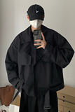 秋季个性短款夹克男韩版翻领宽松潮流系腰带ins风衣外套FK811-P95，男装夹克，四季星座713