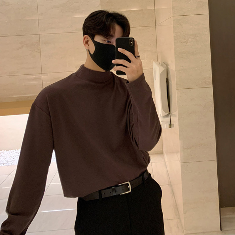 秋冬季帅气半高领男士长袖T恤韩版宽松潮厚打底衫M617-P50，男装T恤，四季星座713