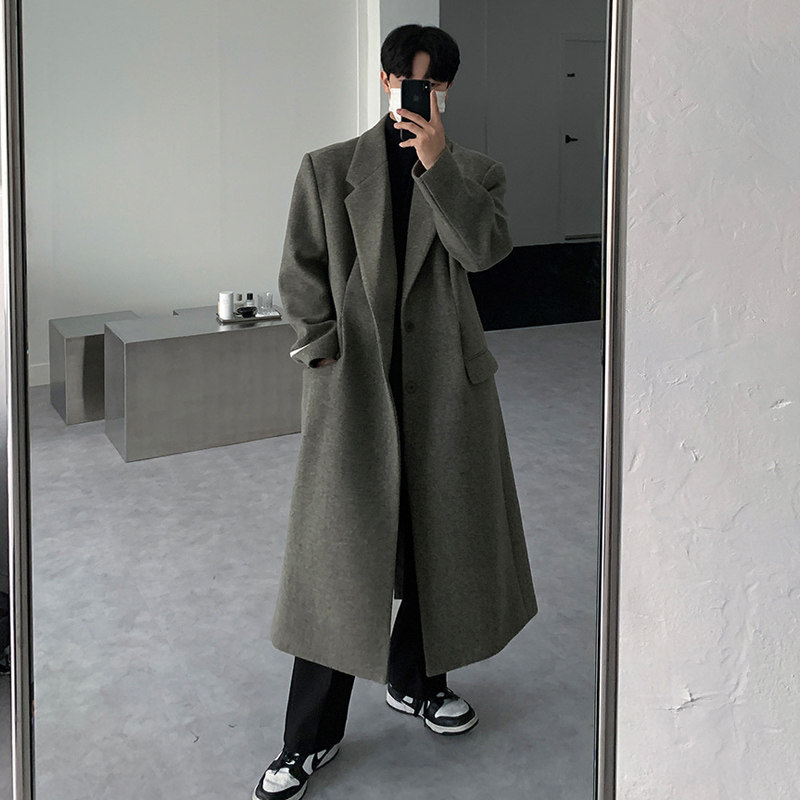 秋冬季ulzzang加厚毛呢大衣男韩版宽松ins风衣潮外套FK511-P135，男装毛呢大衣，四季星座713