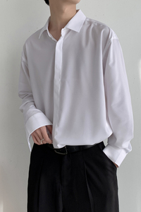秋季帅气垂感清爽纯色长袖衬衫男韩版网红学生潮流衬衣FC168-P50图片
