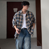 春夏帅气格子长袖衬衫男宽松ins休闲衬衣打底衫FC161-P55，男装衬衫，四季星座713