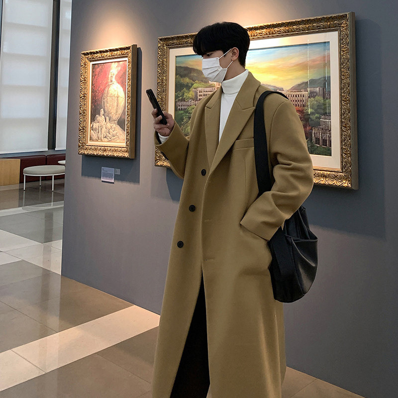 秋冬高级感气质毛呢大衣男韩版宽松中长款风衣ins外套FK517-P135，男装毛呢大衣，四季星座713