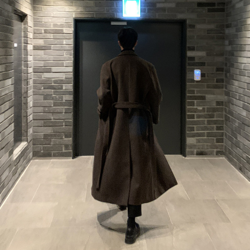 秋冬ulzzang加厚腰带款毛呢大衣男韩版宽松呢外套现货FK558-P135,男装毛呢大衣,四季星座713