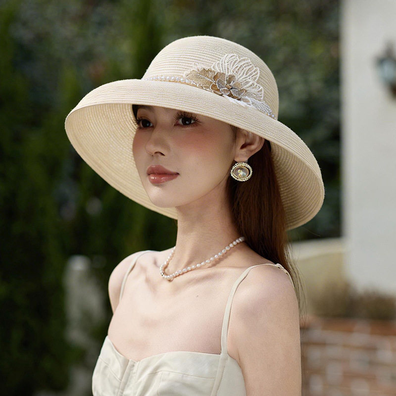 轻奢花朵大檐防紫外线草帽女夏