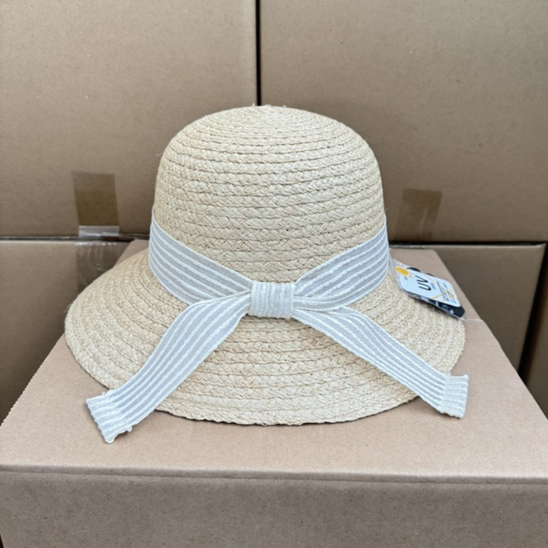 法式草帽遮阳女夏季宽檐防晒显脸小蝴蝶结草编礼帽防风绳户外旅游