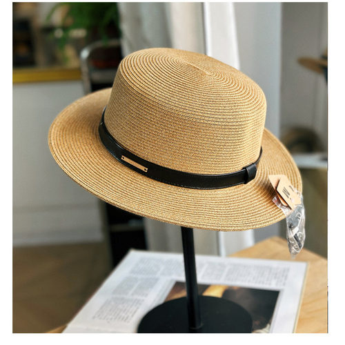 夏季宽檐防晒女平顶礼帽防风绳