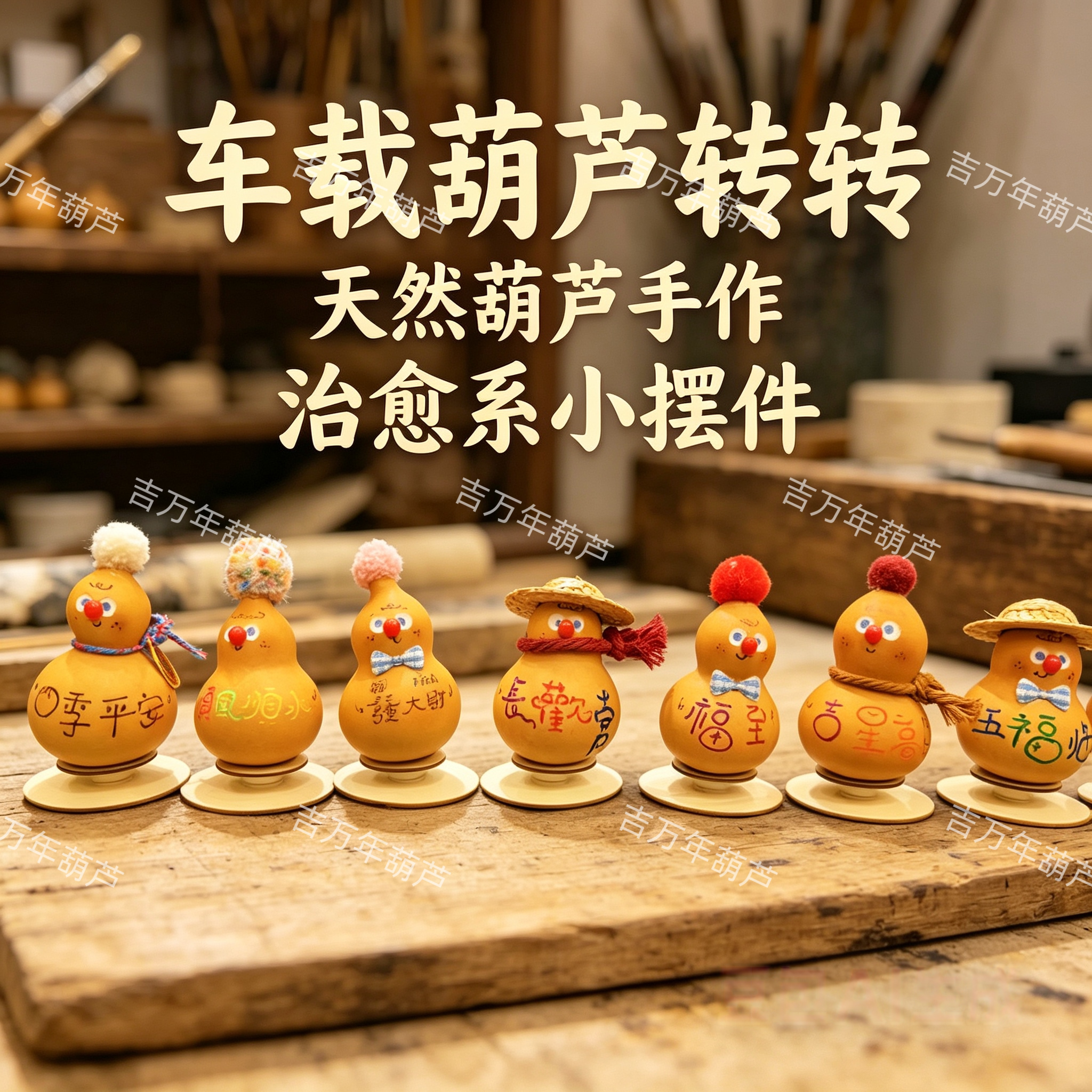 天然葫芦手工彩绘车载转转摆件工葫芦
