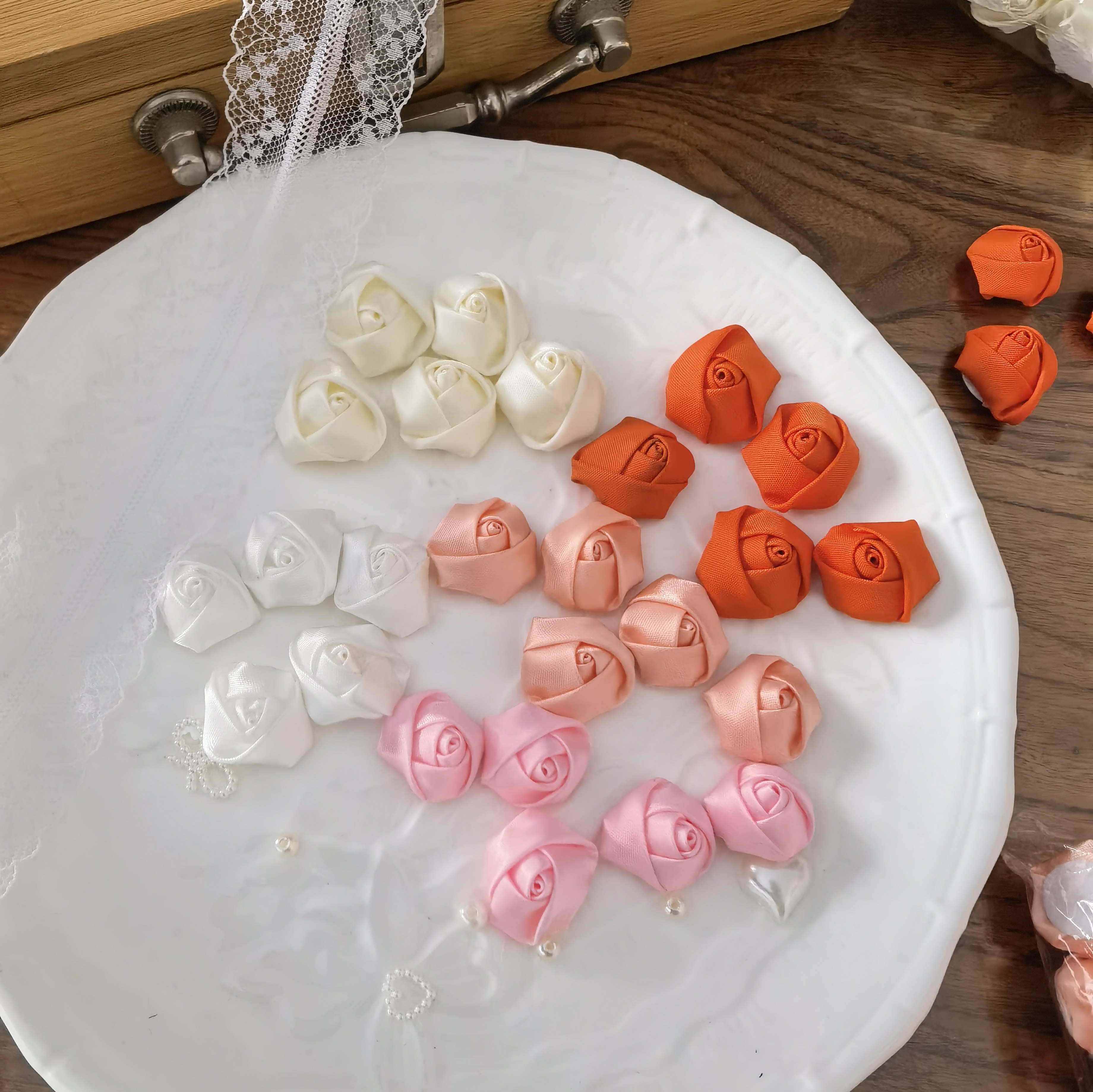 手工丝带立体丝带小玫瑰花朵头 diy娃衣儿童发饰品发夹花苞装饰