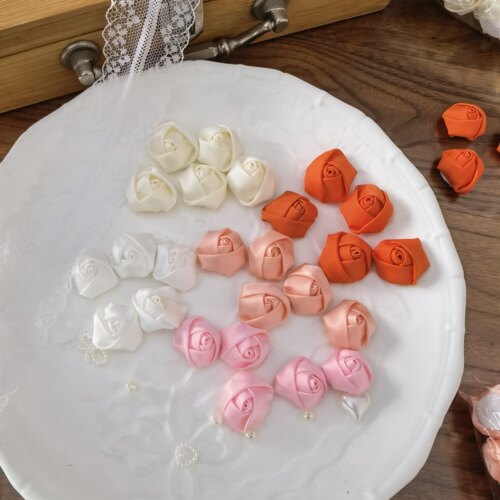 手工丝带立体丝带小玫瑰花朵头 diy娃衣儿童发饰品发夹花苞装饰
