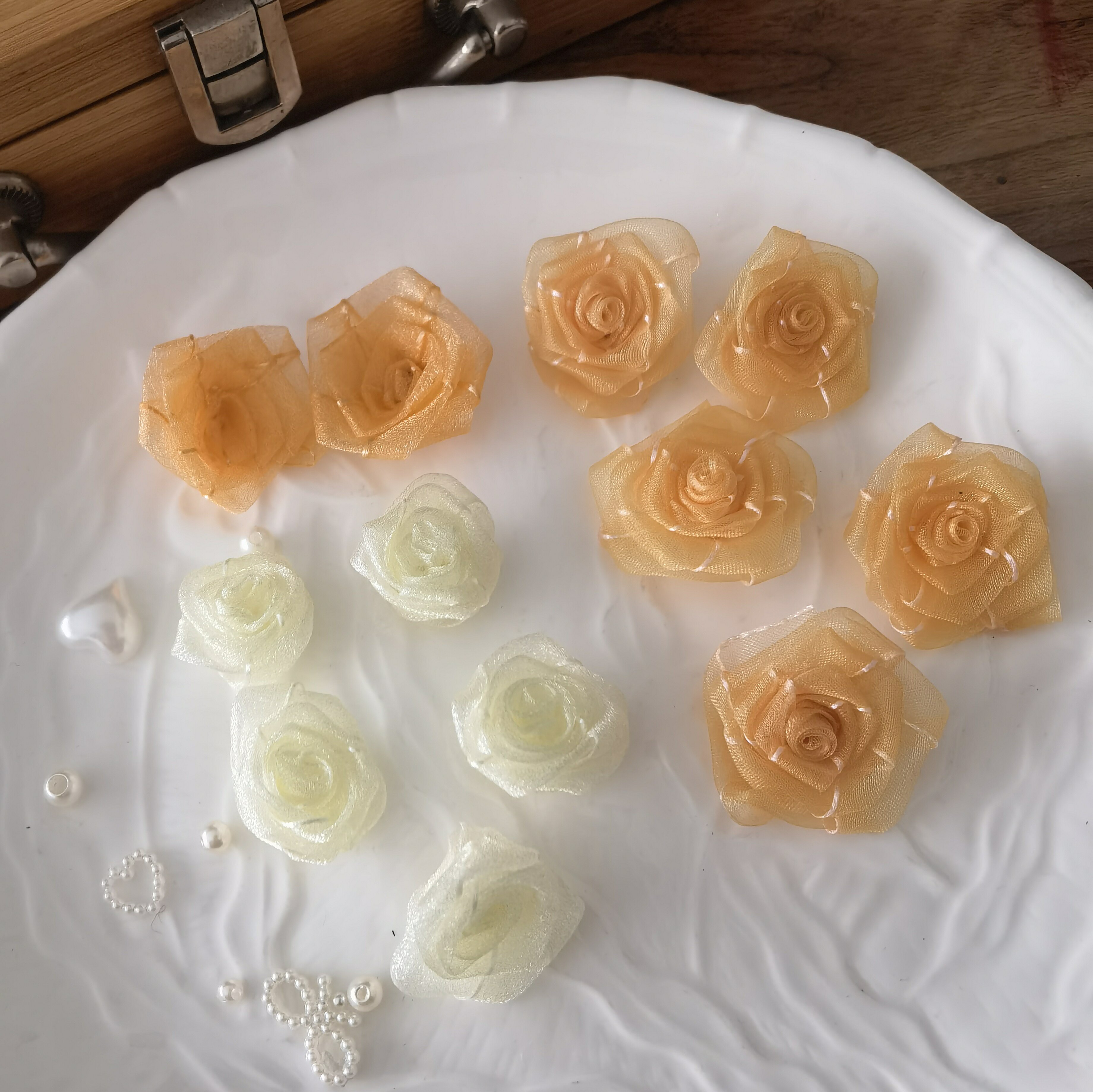 5个价ins温柔风甜美纱丝带玫瑰花diy发饰发夹耳饰娃衣服辅料材料