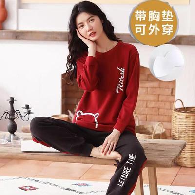 纯棉女士春秋冬一体式睡衣可外穿