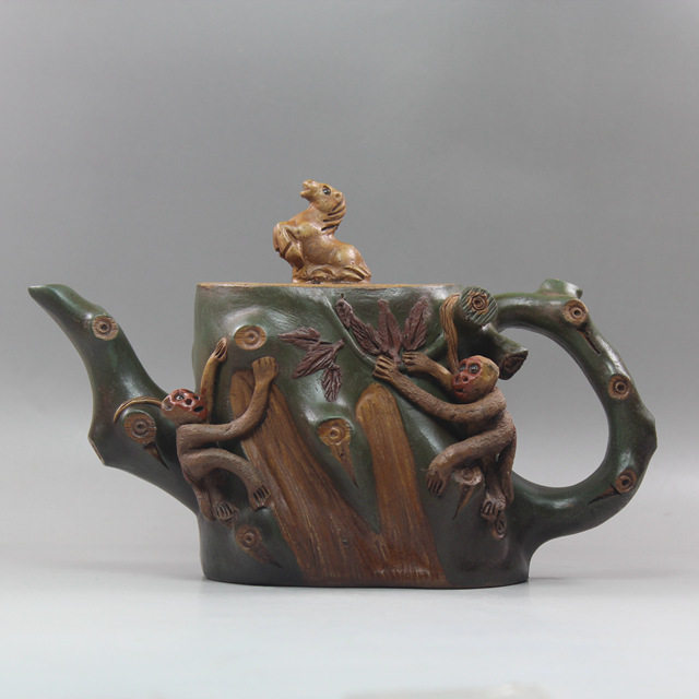 紫砂壶纯全手工仿古仿老民国绿泥段泥仿品陈鸣远制马上封侯壶茶壶