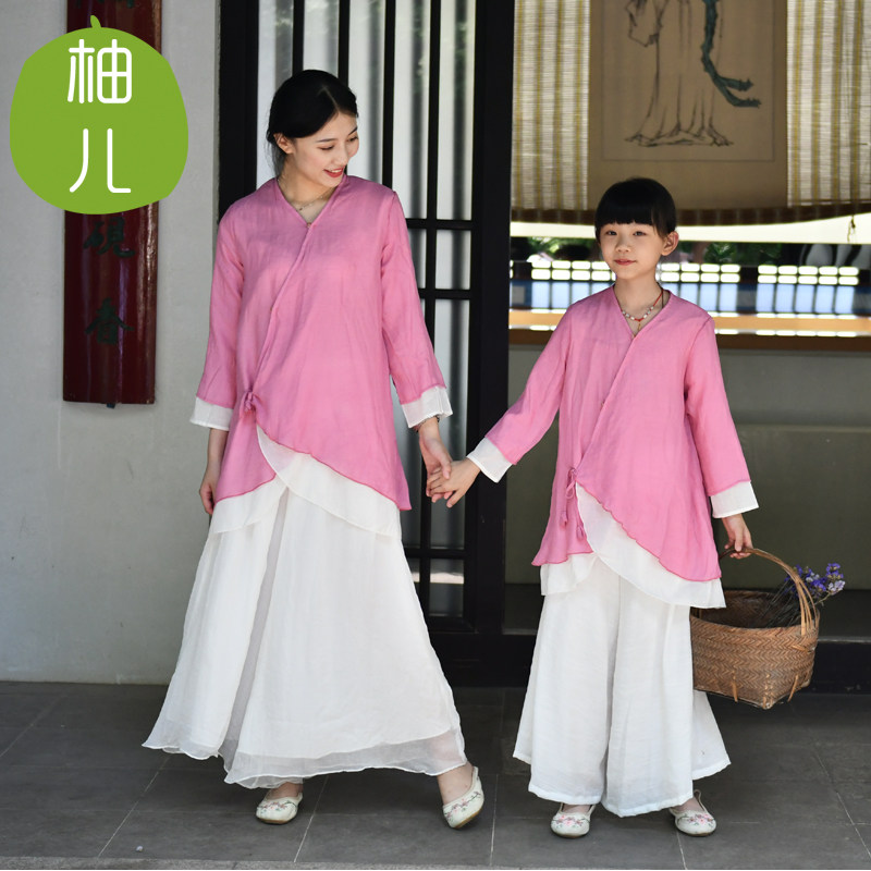柚儿童装[桃醉]亲子女童汉服改良中国风古装襦裙仙女旗袍茶服春夏