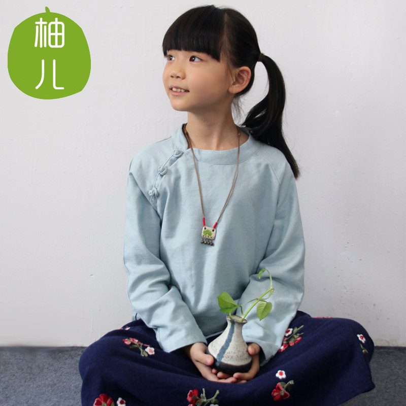 柚儿童装儿童唐装女童茶服棉麻新