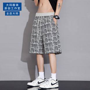 短裤 休闲胖子加肥五分沙滩裤 男街头复古碎花夏季 宽松中裤 薄款 大码