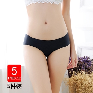 5条礼盒装 一片式无痕内裤女冰丝 低腰性感透气挡纯棉三角红裤头N
