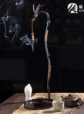 竹制龙头造型茶道挂香炉香器底座