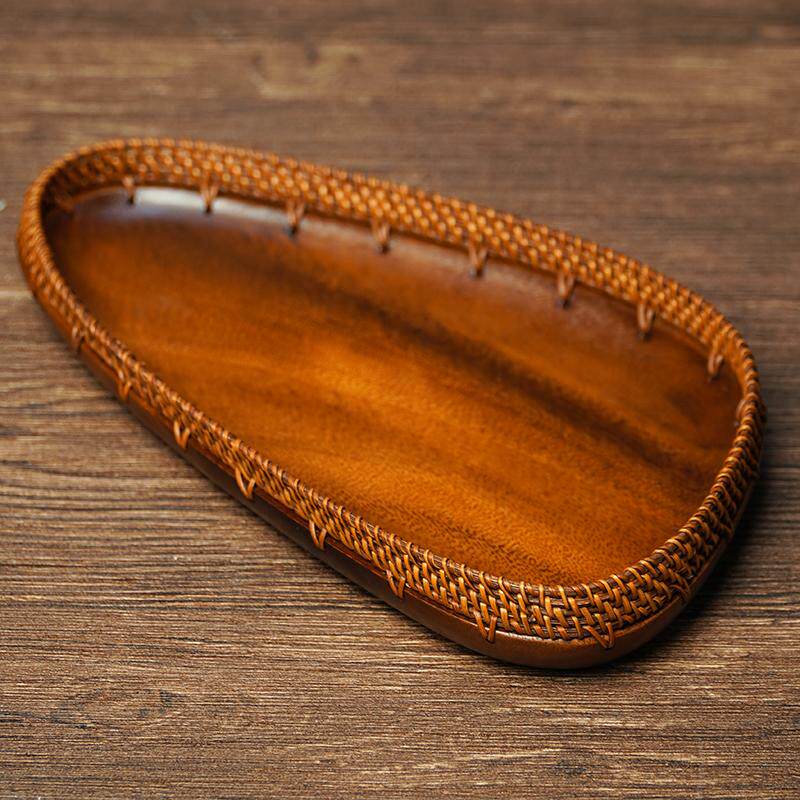 邱师傅竹PZ012木手工藤编果盘三角形藤编胡桃木果盘干果点心托盘