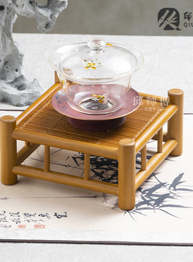 邱师傅竹木CBJ063-1复古中式竹编茶道壶架茶具茶道壶承杯架配件