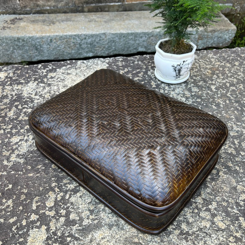 邱师傅竹木HZ010纯手工编织竹编黑色长方形椭圆形茶具食物收纳盒,特色手工艺,竹编/竹雕,淘宝优惠券,粉丝福利购,淘宝优惠卷