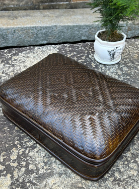 邱师傅竹木HZ010纯手工编织竹编黑色长方形椭圆形茶具食物收纳盒
