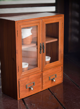 邱师傅竹木CG010松木茶柜收纳实木抽屉式复古柜子多层桌面收纳柜