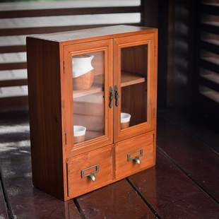 邱师傅竹木CG010松木茶柜收纳实木抽屉式复古柜子多层桌面收纳柜