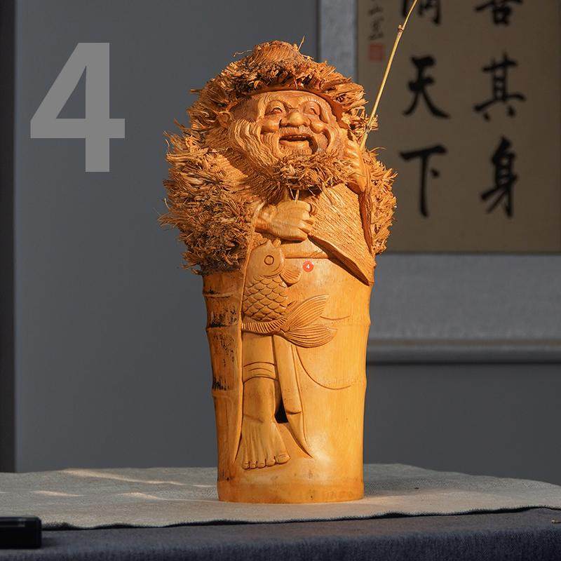 竹根雕垂钓渔翁摆件老翁雕刻摆件