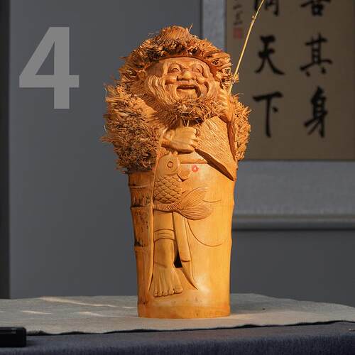 竹根雕垂钓渔翁摆件老翁雕刻摆件
