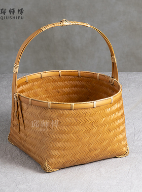 邱师傅竹木竹编手提篮结婚提篮水果篮红篮月饼礼品篮鸡蛋收纳篮子