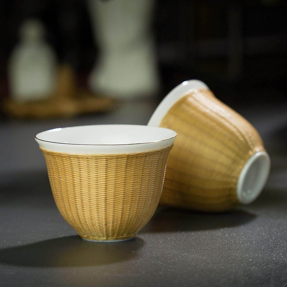 邱师傅竹木BJ030非遗竹丝扣瓷小杯子品茗杯编陶瓷送礼闻香品茗杯