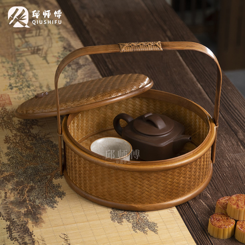 竹编手复古提篮竹制食品收纳篮子
