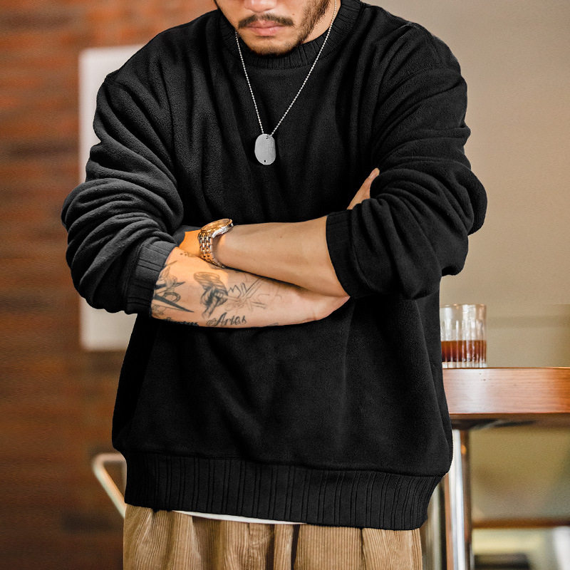 马登工装美式复古圆领卫衣摇粒绒内搭秋冬保暖长袖加厚外套头男款