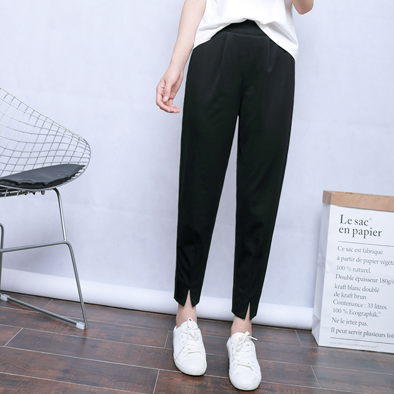 大码显瘦烟管西装裤女夏季宽松休闲萝卜裤胖mm矮小个子九分哈伦裤