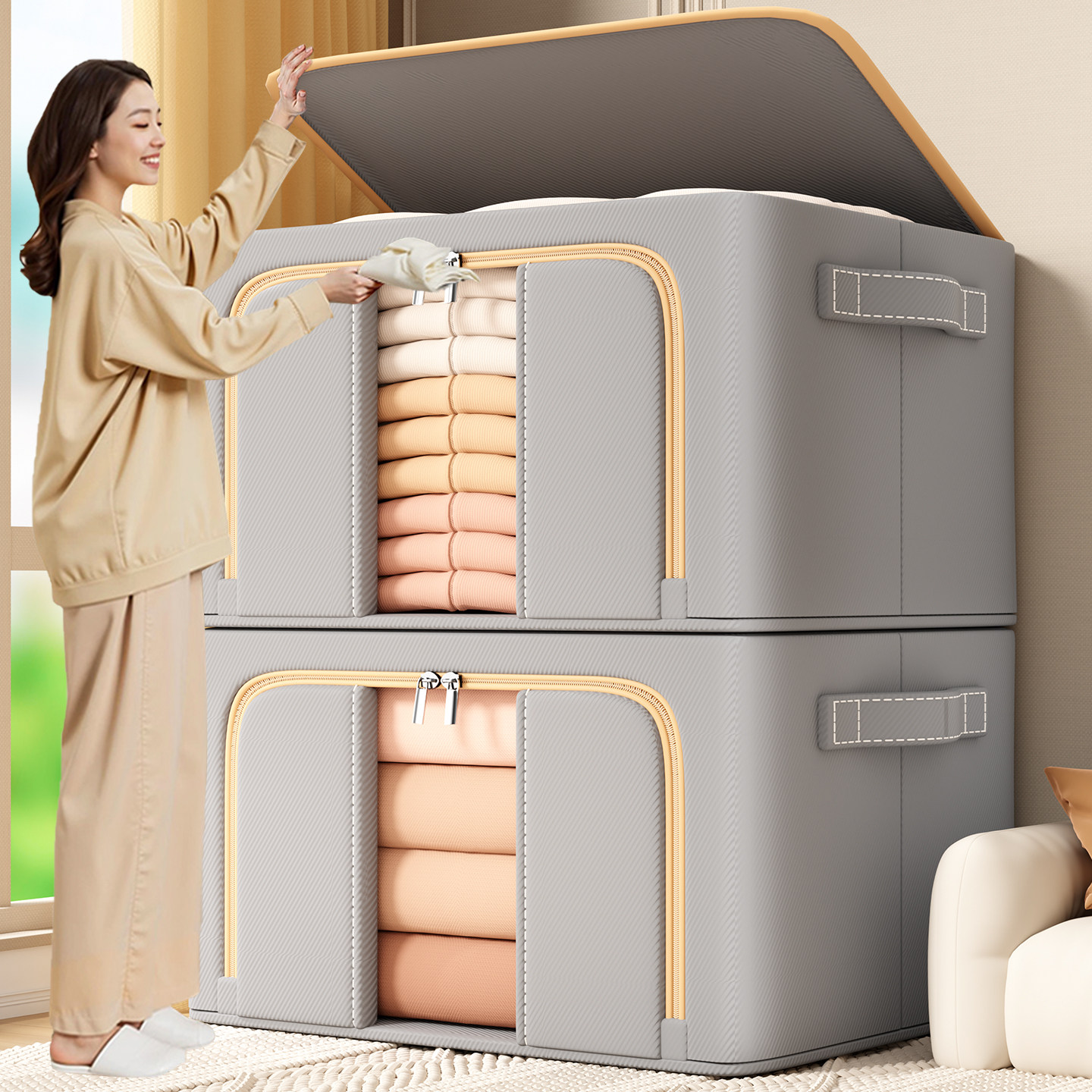 衣服收纳箱家用整理箱大容量衣柜衣物百纳箱牛津布折叠储物筐神器