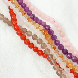 天然水晶红玛瑙白玉髓粉晶紫晶圆珠散珠手工DIY手串配珠饰品配件