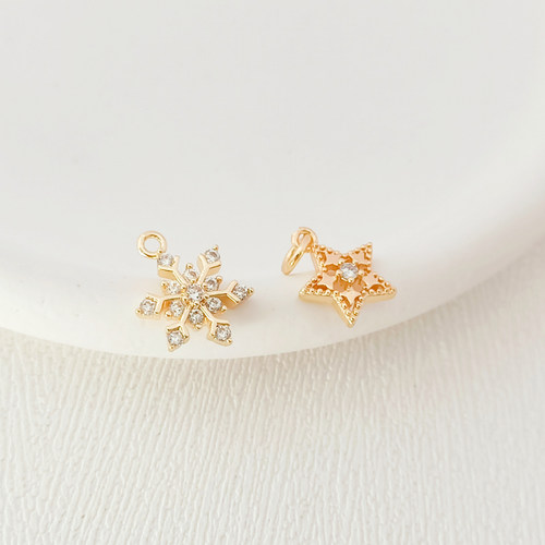 保色微镶锆石雪花吊坠五角星挂件