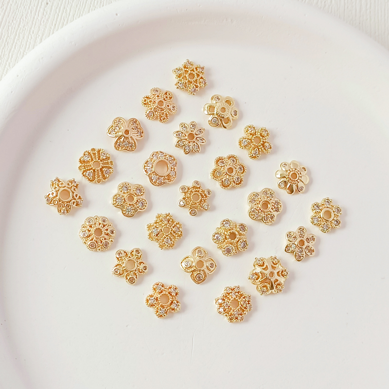 强保色14K包金镶锆镂空蕾丝花托