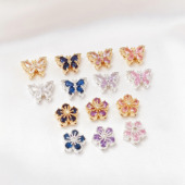 强保色14k包金镶锆石蝴蝶五叶花隔珠手工diy手链项链饰品配件散珠