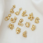 保色14K包金镶锆木马小象小龙长颈鹿猫咪吊坠动物系列DIY手链挂件