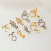 强保色14K包金白K镶锆石蝴蝶四叶草蜜蜂链接扣手工DIY手链收尾扣