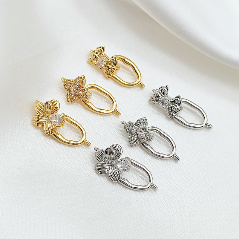 强保色14K包金小花朵椭圆链接扣