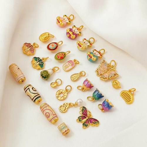 古法沙金烧蓝蝴蝶葫芦福字隔珠