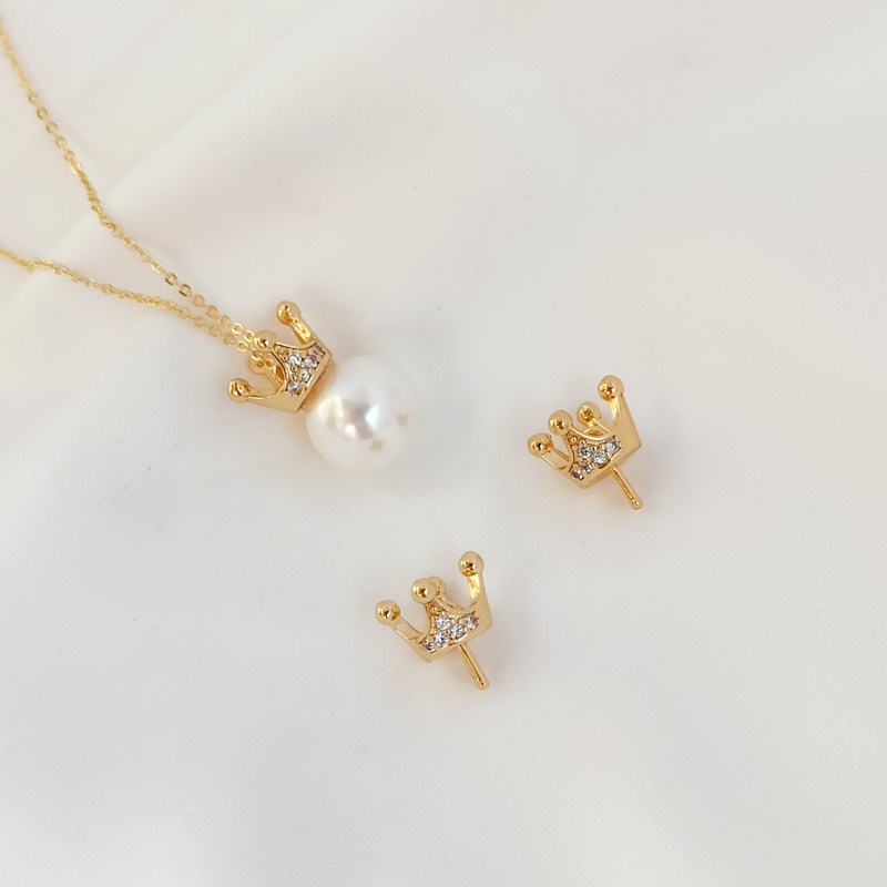 镶嵌锆石皇冠吊坠扣头珍珠托挂件