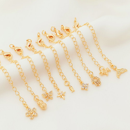 保色14K包金鱼尾小花吊坠延长链