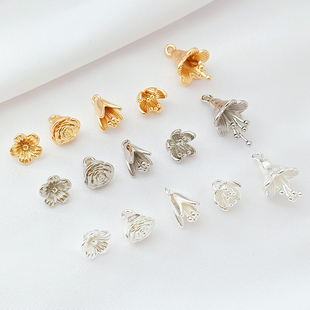 强保色银14K包金铃兰花玫瑰花樱花吊坠手工diy手链项链材料配饰