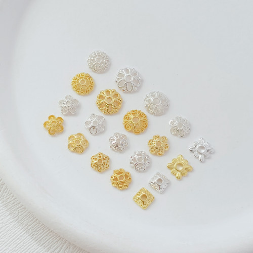 强保色银18K包金镂空蕾丝花托