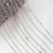 强保色镀白金色爱心链马尾链夹珠链扁0链手工DIY手链项链饰品散链