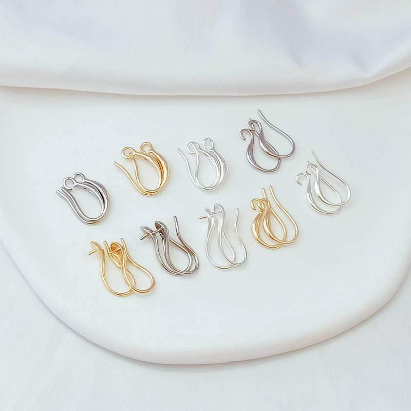 保色银耳钩带吊环珠托耳饰配件