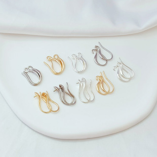 14K包金保色银耳钩带吊环珠托耳饰配件手工制作流苏耳针DIY材料